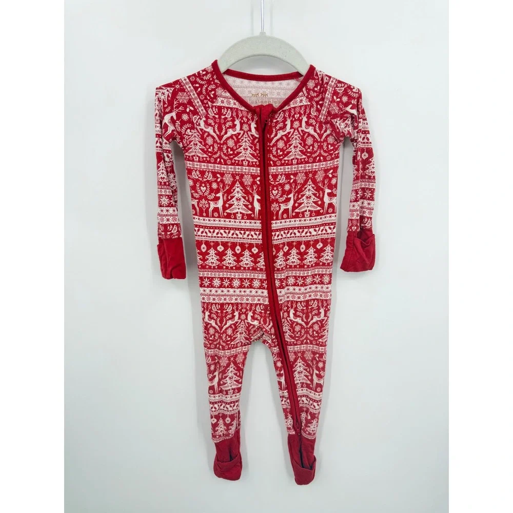 Little Sleepies Fair‎ Isle Zippy Pajamas 6-12 Months Red Reindeer cheer Bamboo